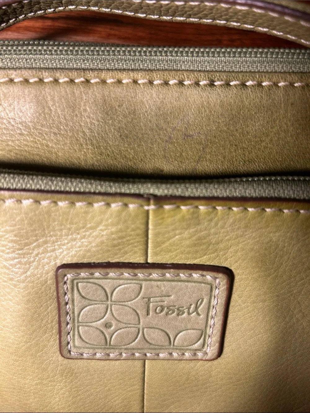 Fossil Olive Leather Crossbody Shoulder Bag